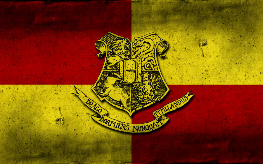 Hogwarts Crest Against Gryffindor Grid Background