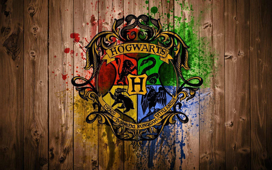 Gryffindor Hogwarts Crest Against Wood