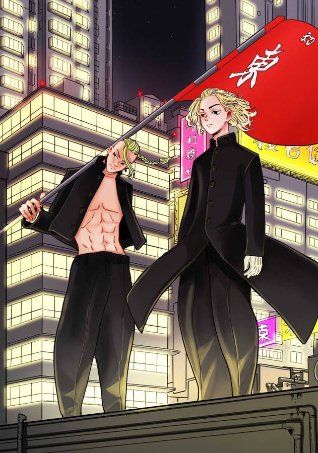 Manjiro And Draken, From Tokyo Revengers Manga, With Flag