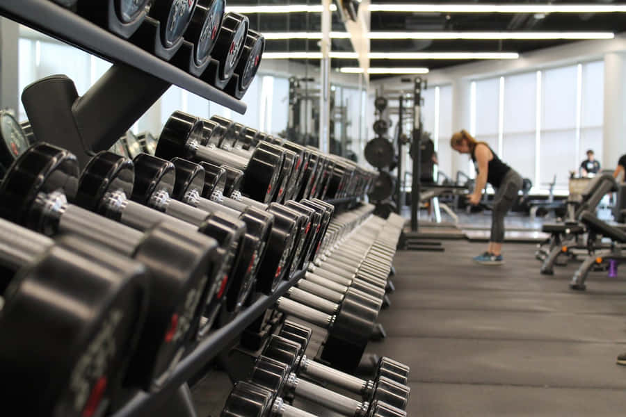 Modern Gym Interiorwith Dumbbell Rack