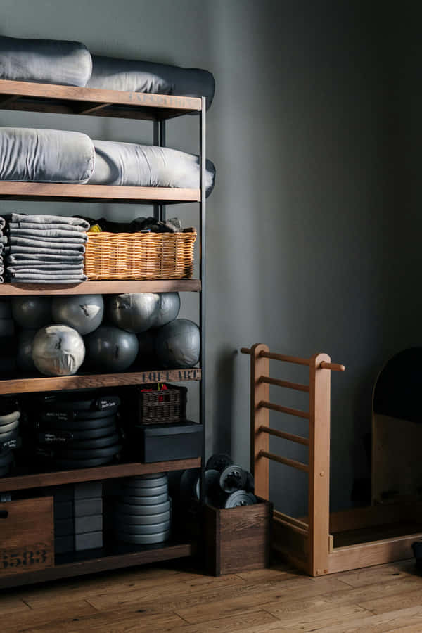 Organized Home Gym Equipment Shelving