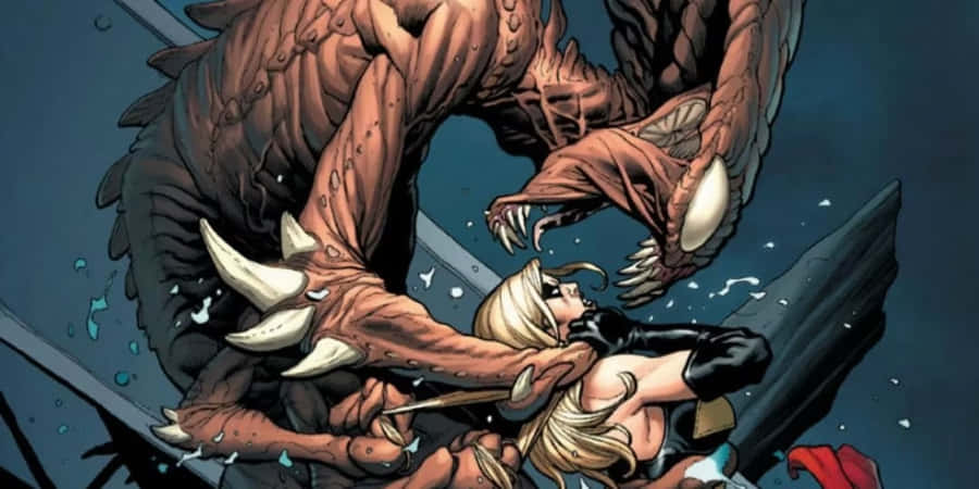 Superheroine_ Battling_ Tentacled_ Alien