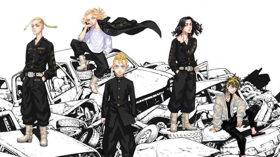 Tokyo Revengers Manga Characters Standing On Cars
